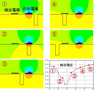 image : Electrical potential distribution of the near-flaw area and detected voltage