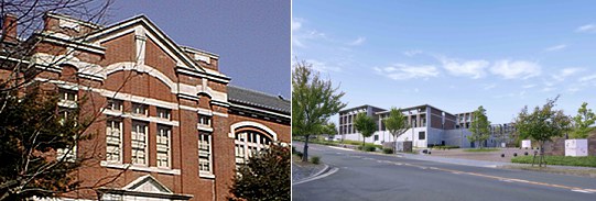 Photograph: old civil engineer classroom (left) and Katusra campus (right)